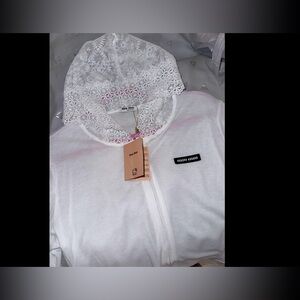 White Lace-Trimmed Hoodie